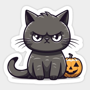 Annoyed Cat with Pumpkin Sticker